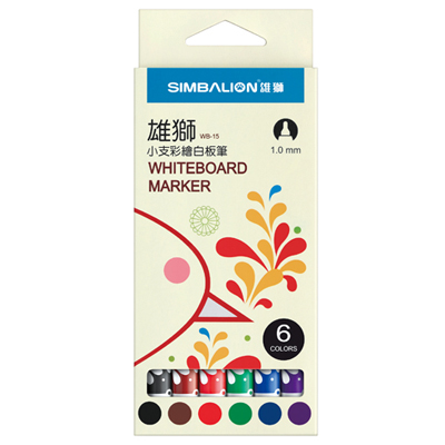 【雄獅】WB-15 小支彩繪酒精性白板筆 6色組  