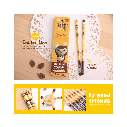 【雄獅】NO.167HB 奶油獅好朋友三角塗頭鉛筆-黃色版/盒 