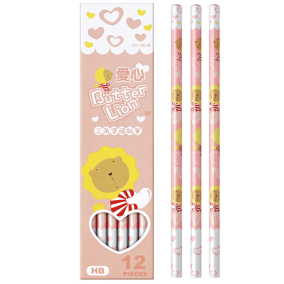【雄獅】NO.186HB 奶油獅愛心三角轉印塗頭鉛筆 /盒