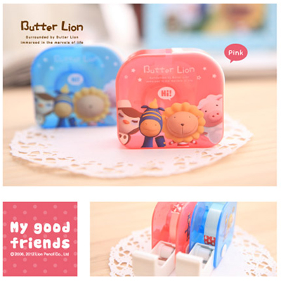 【雄獅】TD-003 奶油獅收納式膠帶台(粉紅)/台