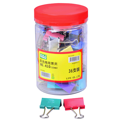 LIFE 徠福 NO.410 彩色兩用票夾(10色筒裝)32mm -36支入 / 筒  