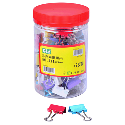 LIFE 徠福 NO.411 彩色兩用票夾(10色筒裝)25mm -72支入 / 筒 