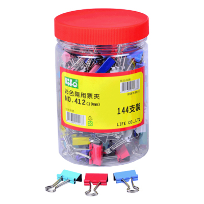 LIFE 徠福 NO.412 彩色兩用票夾(10色筒裝)19mm -144支入 / 筒