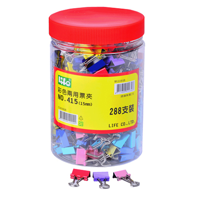 LIFE 徠福 NO.415 彩色兩用票夾(10色筒裝)15mm -288支入 / 筒