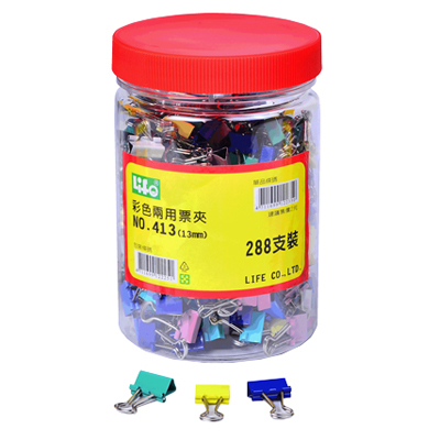 LIFE 徠福 NO.413 彩色兩用票夾(10色筒裝)13mm -288支入 / 筒  