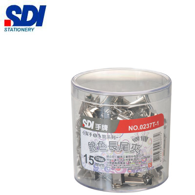 SDI手牌 0237T-1 小幫手OA筒15mm銀色長尾夾 - 96支入 / 筒