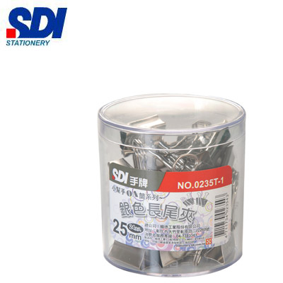 SDI手牌 0235T-1 小幫手OA筒25mm銀色長尾夾 - 24支入 / 筒