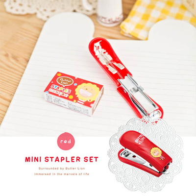 【雄獅】HS211 奶油獅迷你釘書機+針(紅)/組 