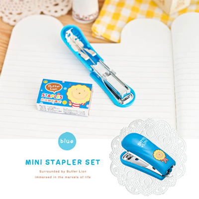 【雄獅】HS210 奶油獅迷你釘書機+針(藍)/組 