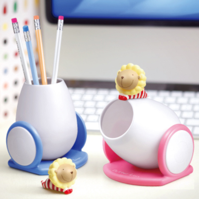 【雄獅】PH-004 奶油獅砲彈飛人筆筒(藍白色)  