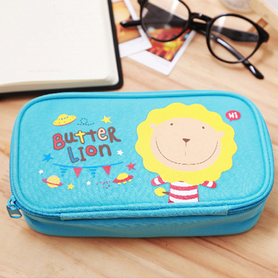 【雄獅】PB-305 奶油獅雙層筆袋(藍)