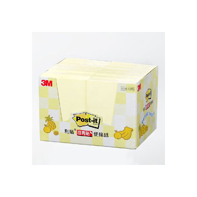 【3M】653A-12PK 可再貼便條紙系列環保經濟包 黃/盒