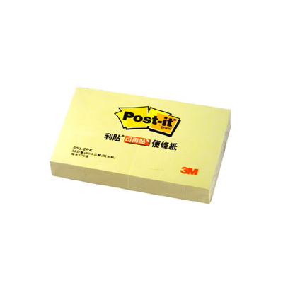 【3M】653-2PK 可再貼便條紙系列 黃/2本裝  
