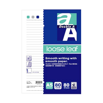 Double A A5 活頁紙-標準橫線 80張入/本(DA237A5)  