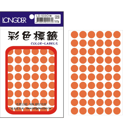 龍德 彩色圓點標籤 LD-533O (直徑12mm) /包  