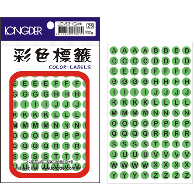 龍德 圓點英文標籤 LD-531G (直徑9mm) /包 