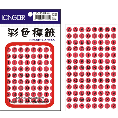 龍德 圓點英文標籤 LD-531R (直徑9mm) /包