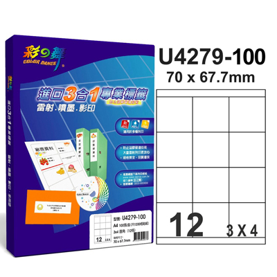 彩之舞 進口3合1白色標籤-12格直角 100張/包 U4279-100 