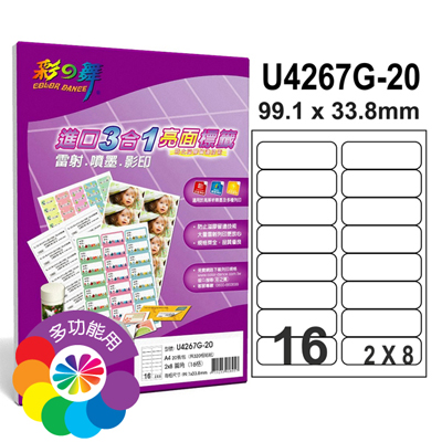 彩之舞 進口3合1亮面標籤-16格圓角 20張/包 U4267G-20 