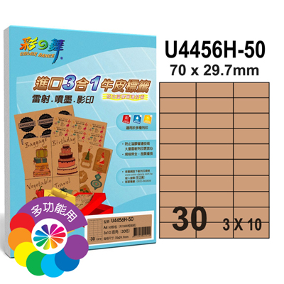 彩之舞 進口3合1牛皮標籤-30格直角 50張/包 U4456H-50 