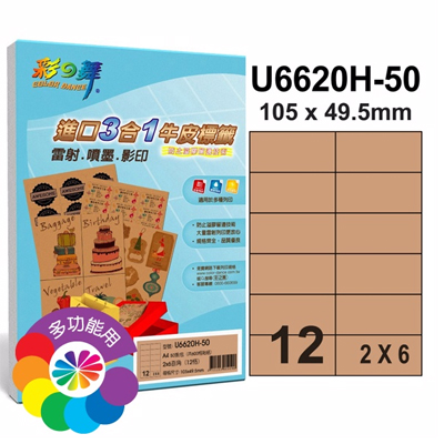 彩之舞 進口3合1牛皮標籤-12格直角 50張/包 U6620H-50 