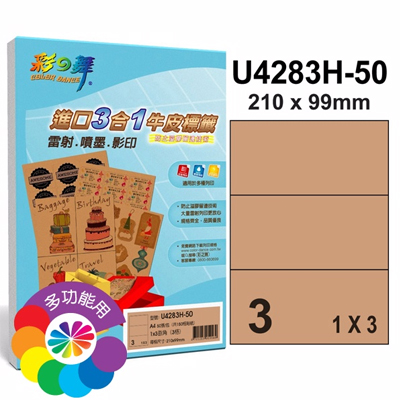 彩之舞 進口3合1牛皮標籤-3格直角 50張/包 U4283H-50 