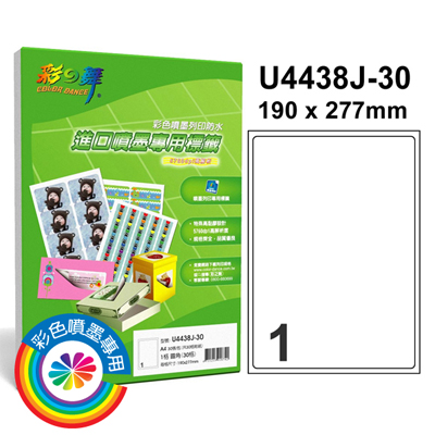 彩之舞 進口防水噴墨專用標籤-1格圓角 30張/包 U4438J-30  