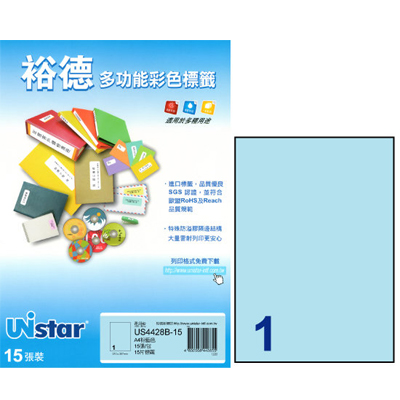 裕德 彩色電腦列印標籤1格(5色) 1000張/箱 US4428-1000 