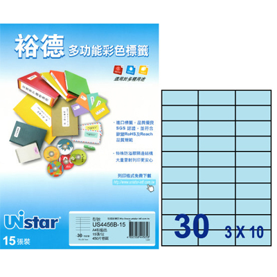  裕德 彩色電腦列印標籤30格(4色) 15張/包 US4456-15  