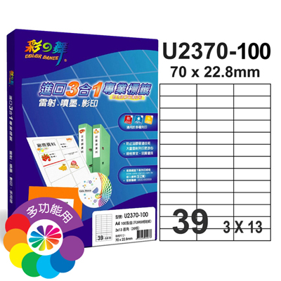 彩之舞 進口3合1白色標籤-39格直角 100張/包 U2370-100 