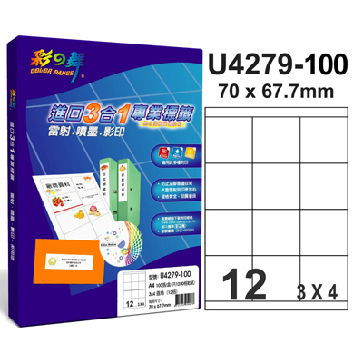 彩之舞 進口3合1白色標籤-12格直角 100張/包 U4279-100 