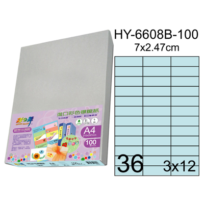 彩之舞 進口3合1彩色標籤-36格直角(5色) 100張/包 HY6608-100  