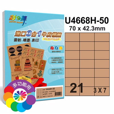 彩之舞 進口3合1牛皮標籤-21格直角 50張/包 U4668H-50 