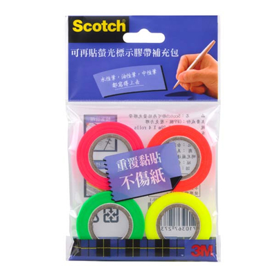 【3M】812R4 Scotch 可再貼螢光標示膠帶補充包4入 / 包 
